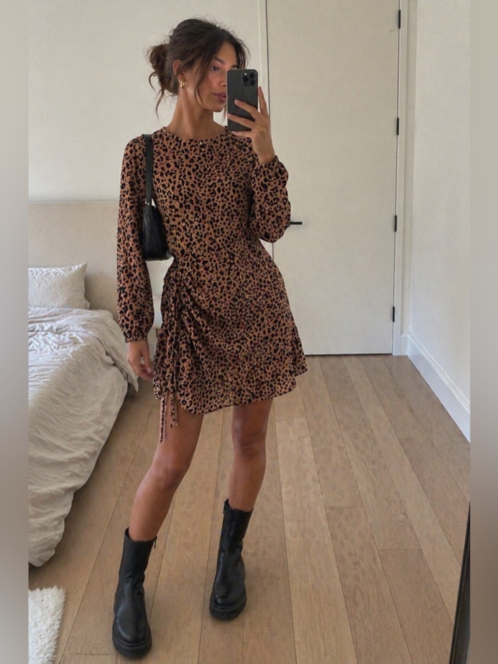 Misguided Leopard Print Long Sleeve Mini Dress